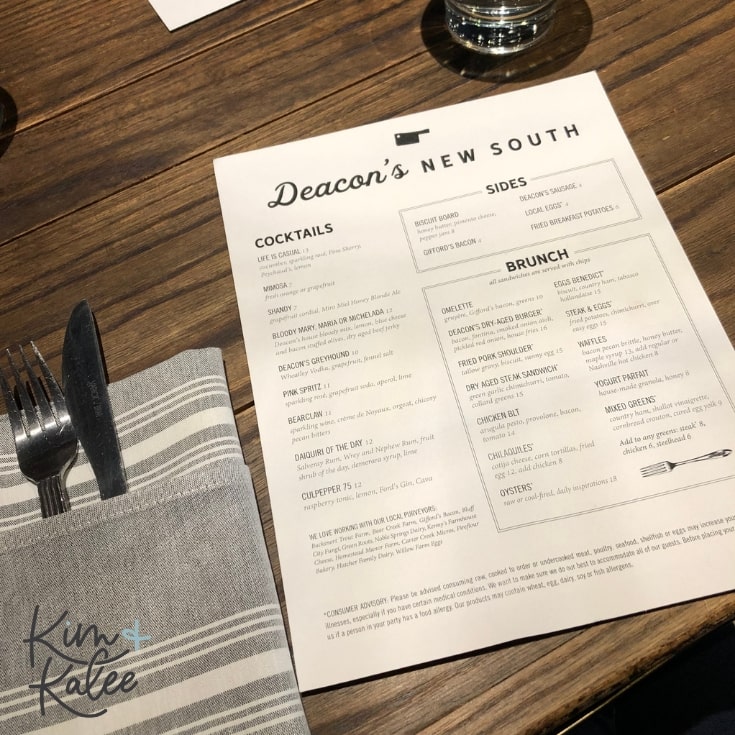 Deacon's New South Menu