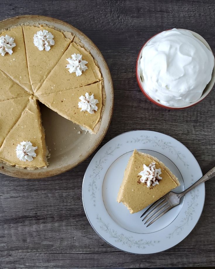 Low Carb Pumpkin Pie with 1 slice taken out