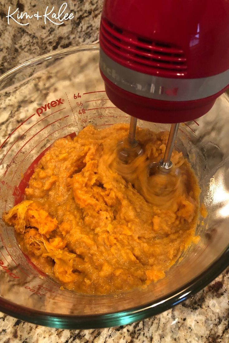 mashing sweet potatoes