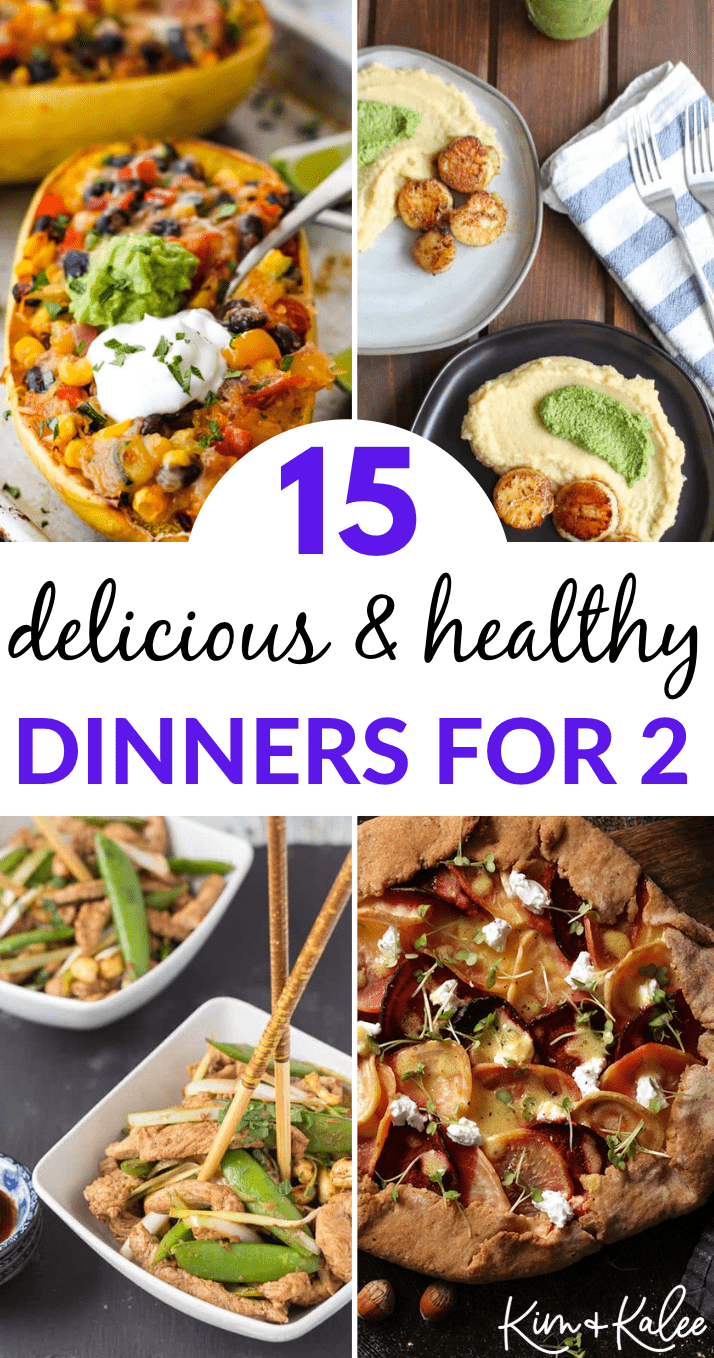 collage of 4 healthy dinner ideas for two