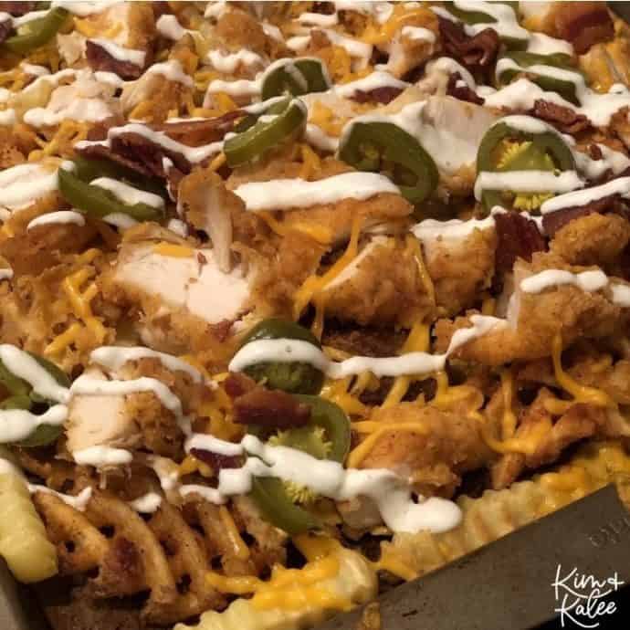 loaded fried chicken waffle fry nachos