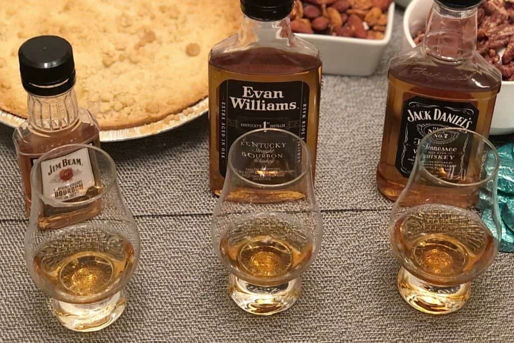 3 bourbons poured for our tasting