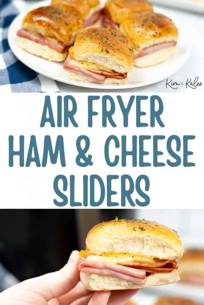 collage of easy air fryer ham and cheese sliders