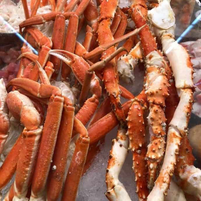 crab legs on ice