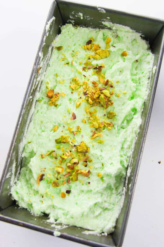 pistachio ice cream in a container