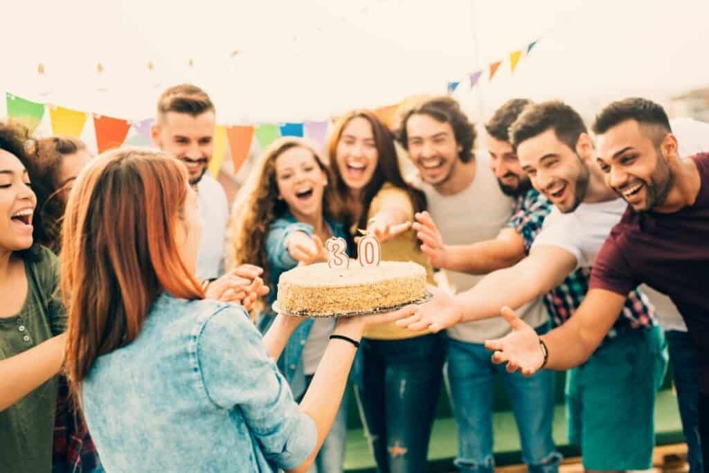 people celebrating a woman's 30th birthday