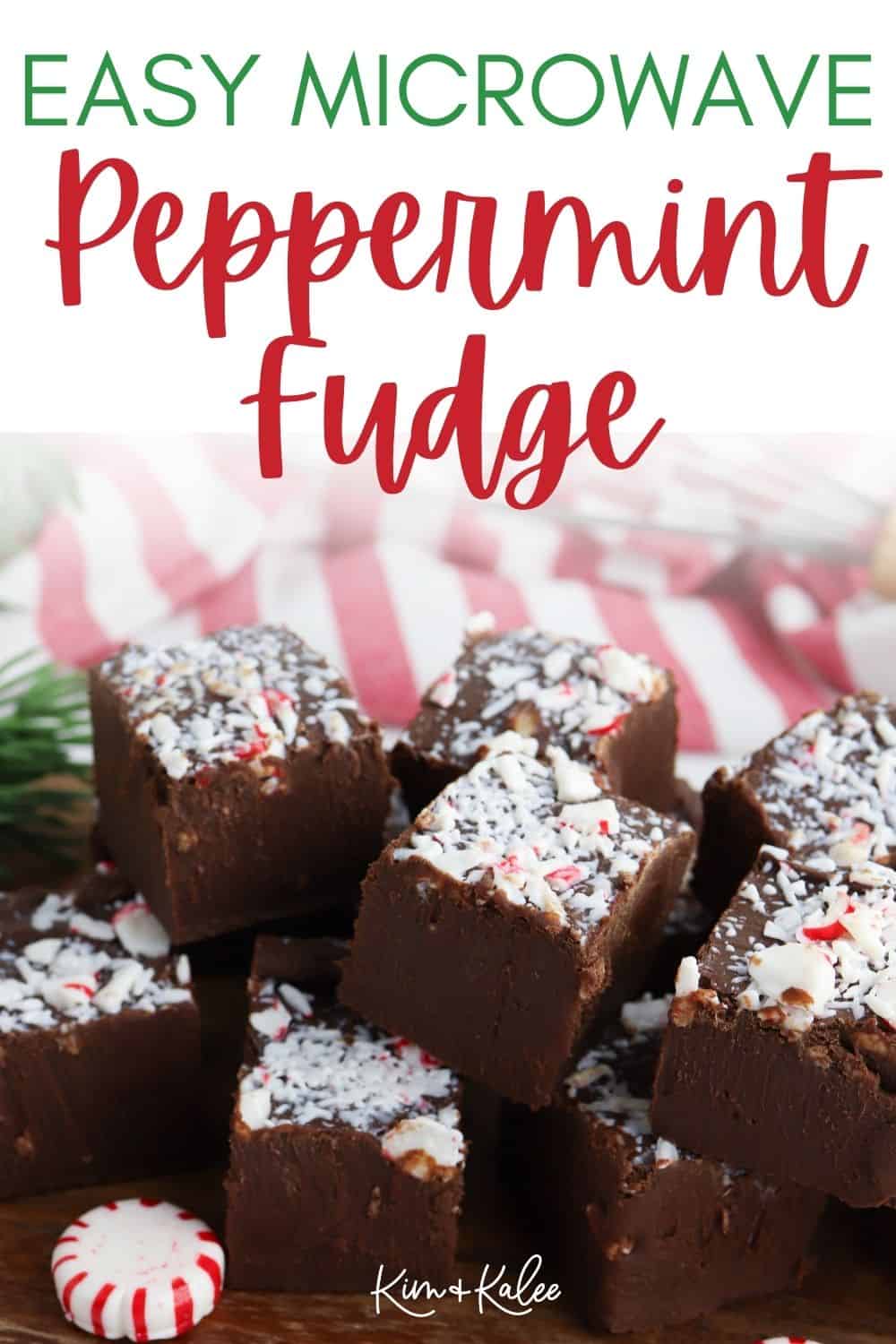 Fudge with the text overlay "Easy Microwave Peppermint Fudge"