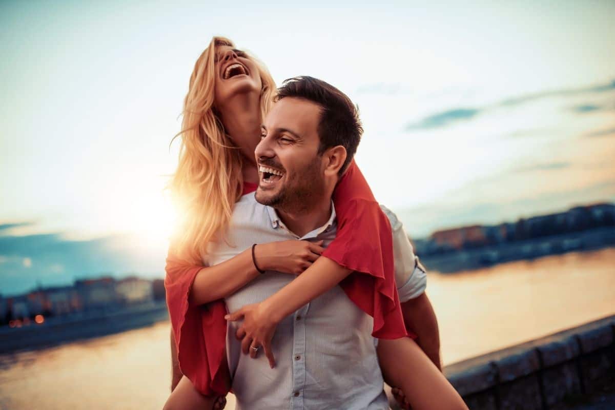 happy couple on the beach