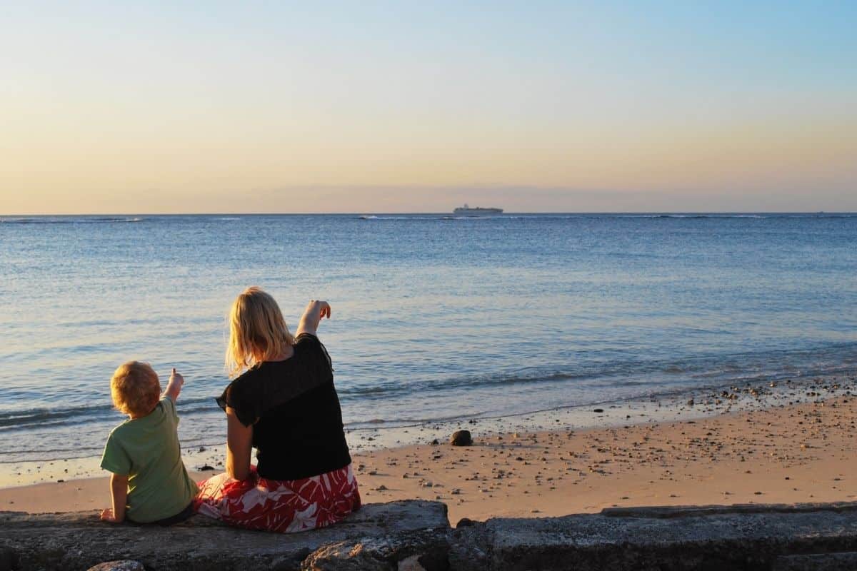 mother son date at the beach