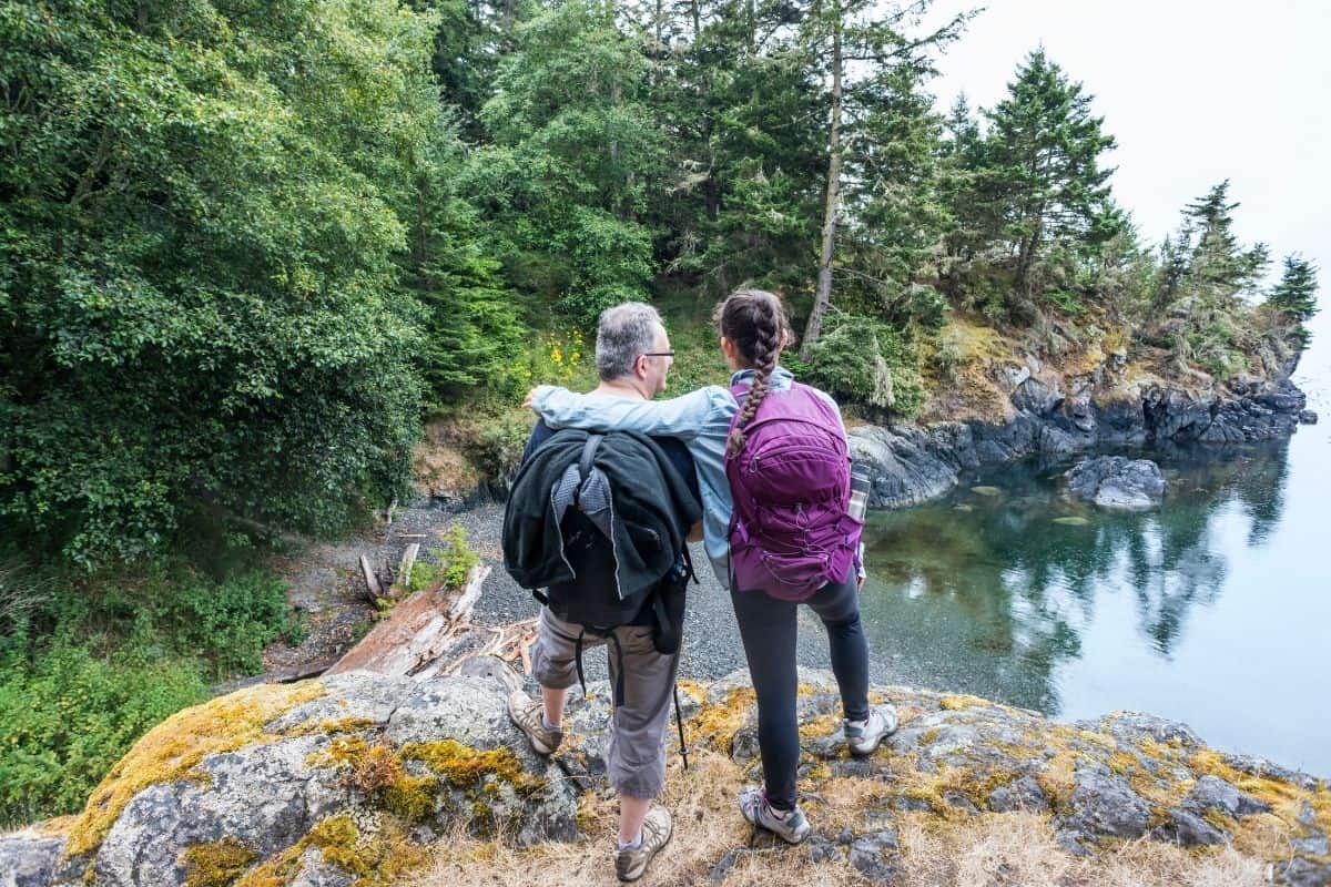 dad and daughter on a hike