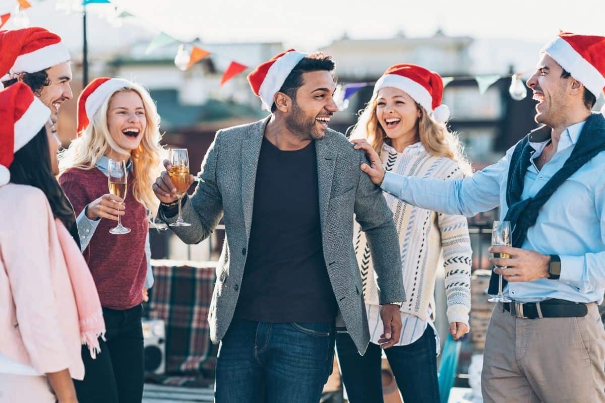 friends wearing Santa Hats