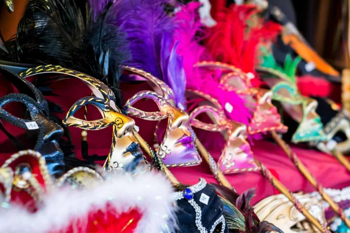 colorful masks with feathers