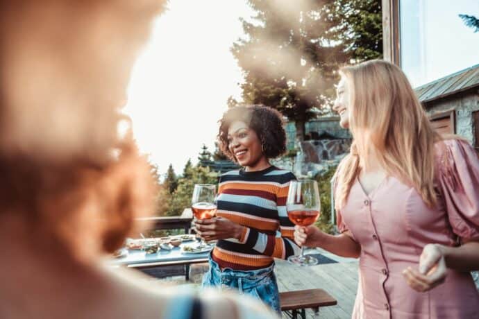 outdoor party with friends at sunset