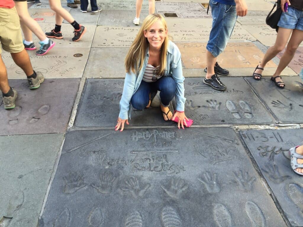 me outside the Chinese Theatre Hollywood: Handprints and Footprints