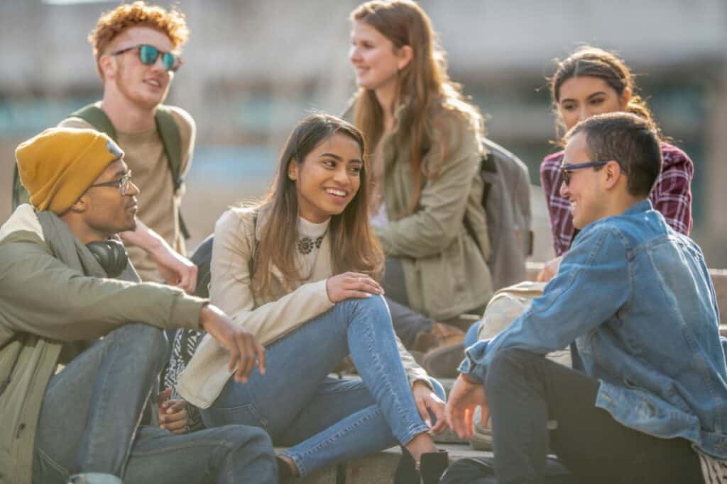 group of college kids outside