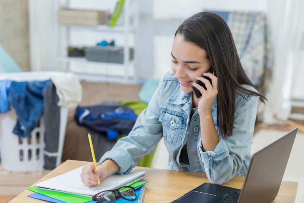 college student making a call