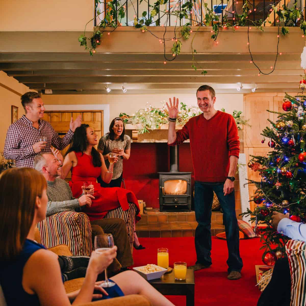 family playing Charades on Christmas