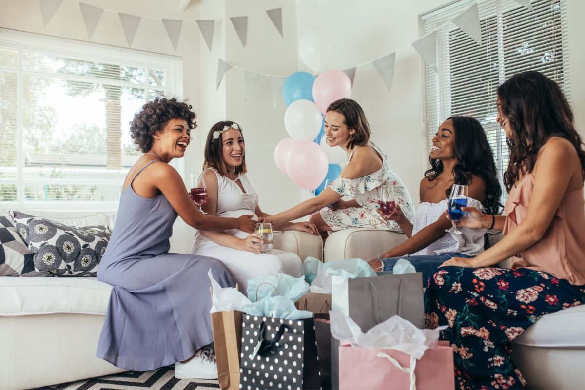 friends at the shower opening presents