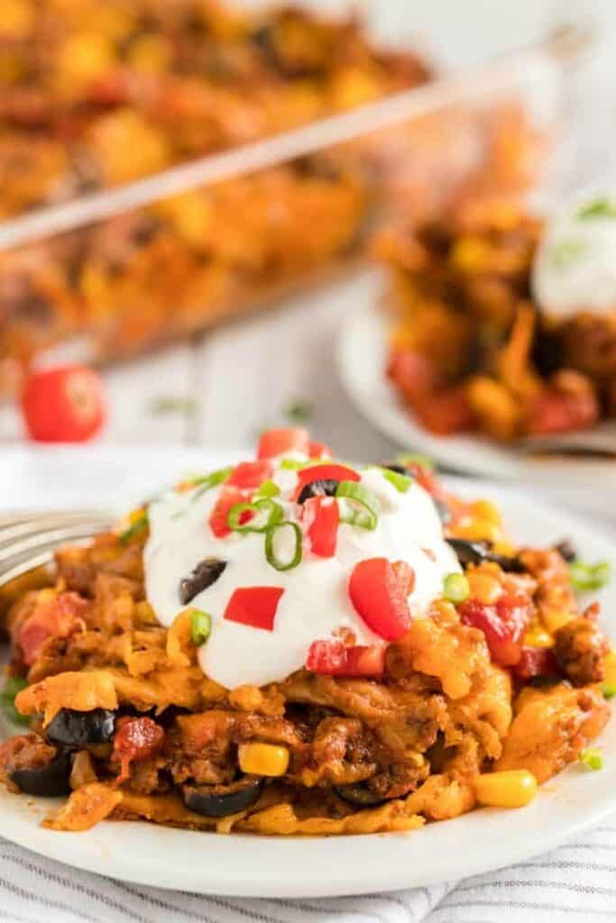 taco bake casserole on a plate