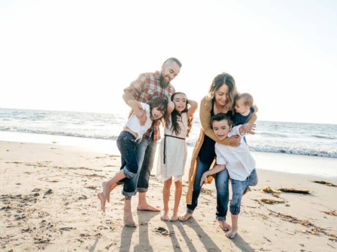 family on the beach - candid photo