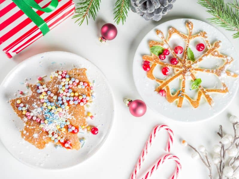 Christmas themed waffles and pancakes