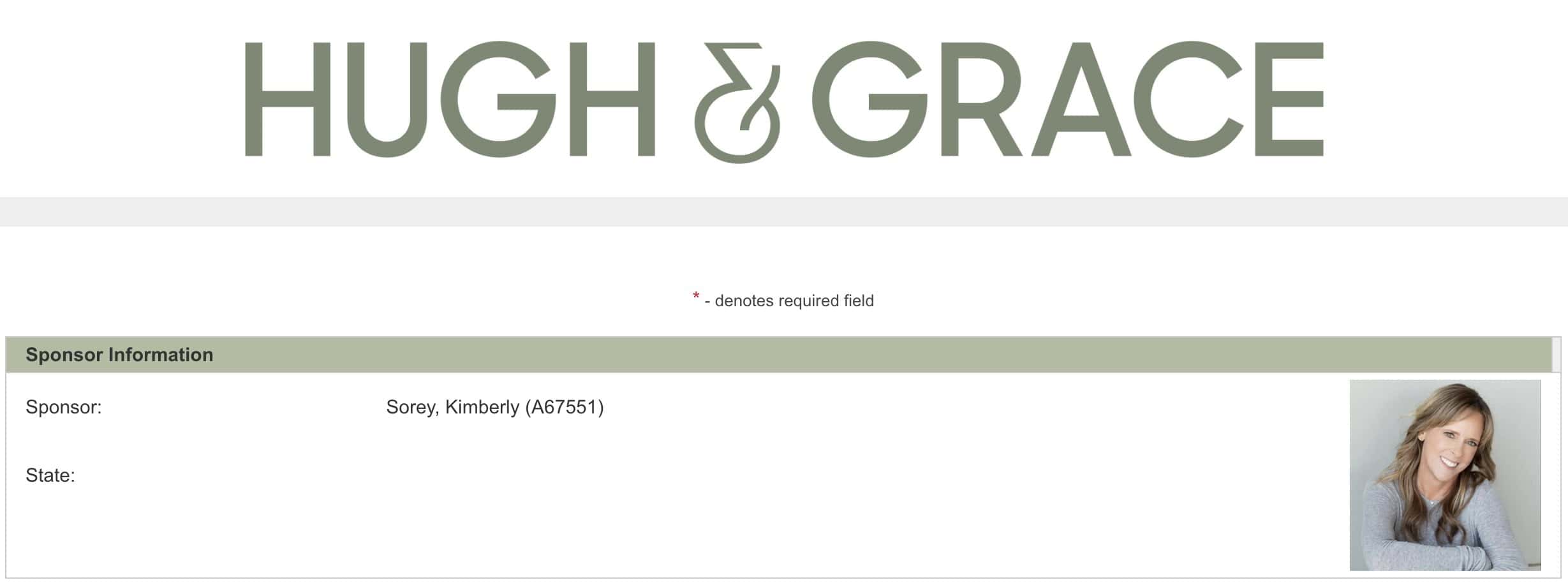 screenshot of what it looks like to sign up on Hugh & Grace