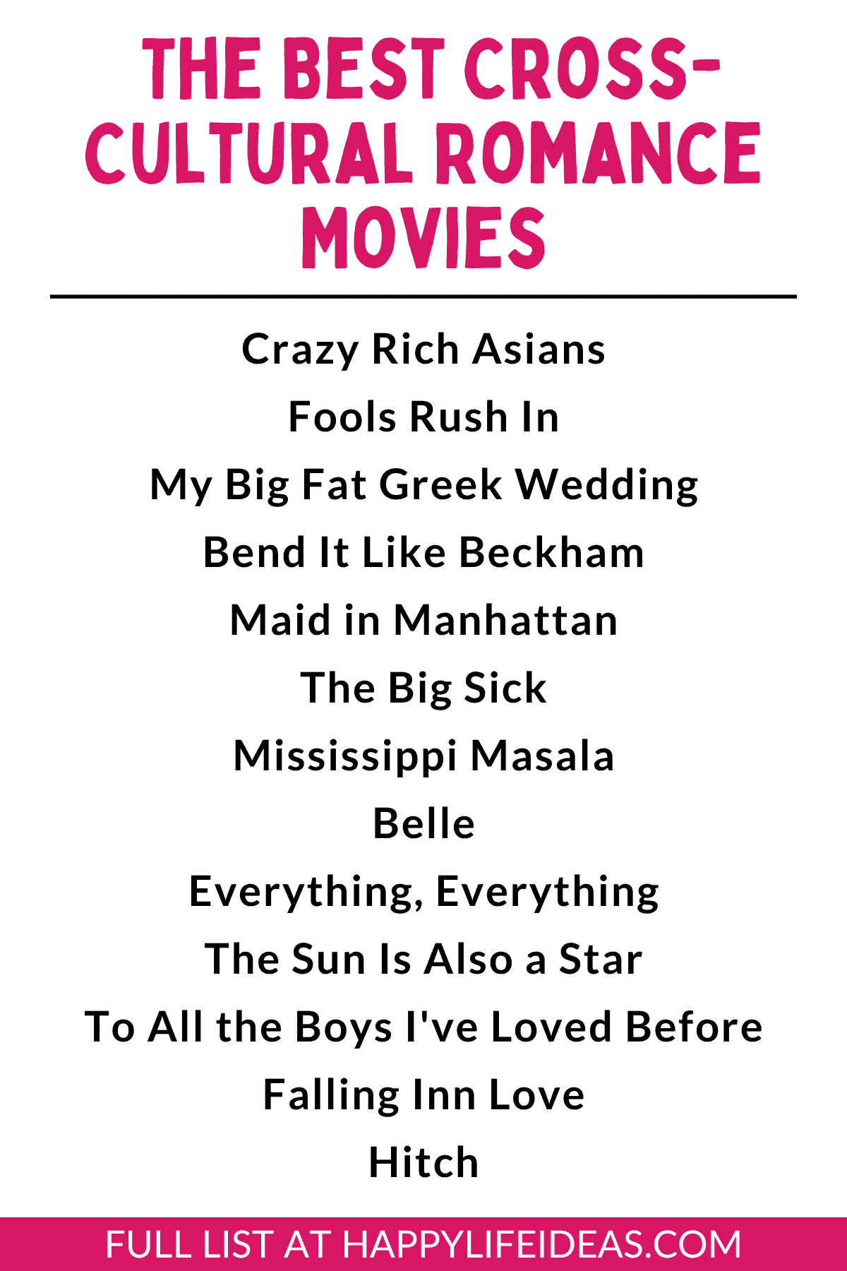Best cross cultural Romance Movies list infographic