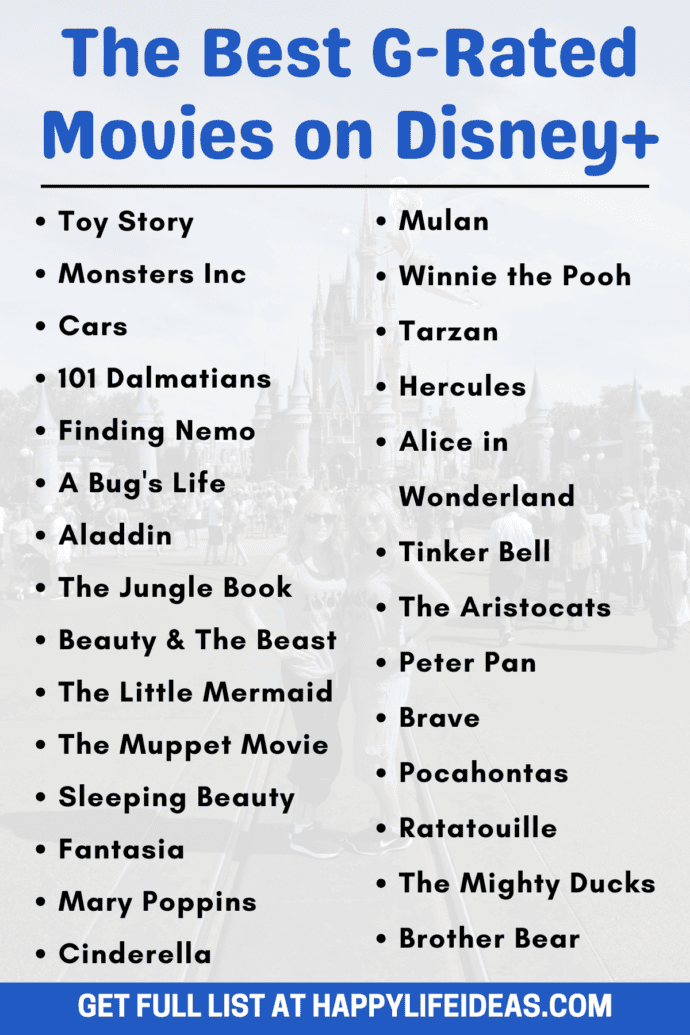 info graphic with the best g rated movies on disney plus
