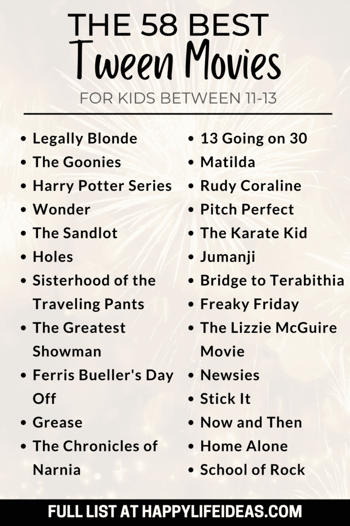 infographic of the best tween movies list