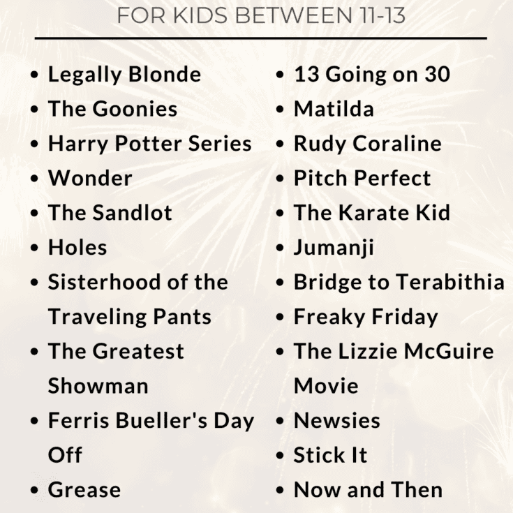 infographic of the best tween movies list