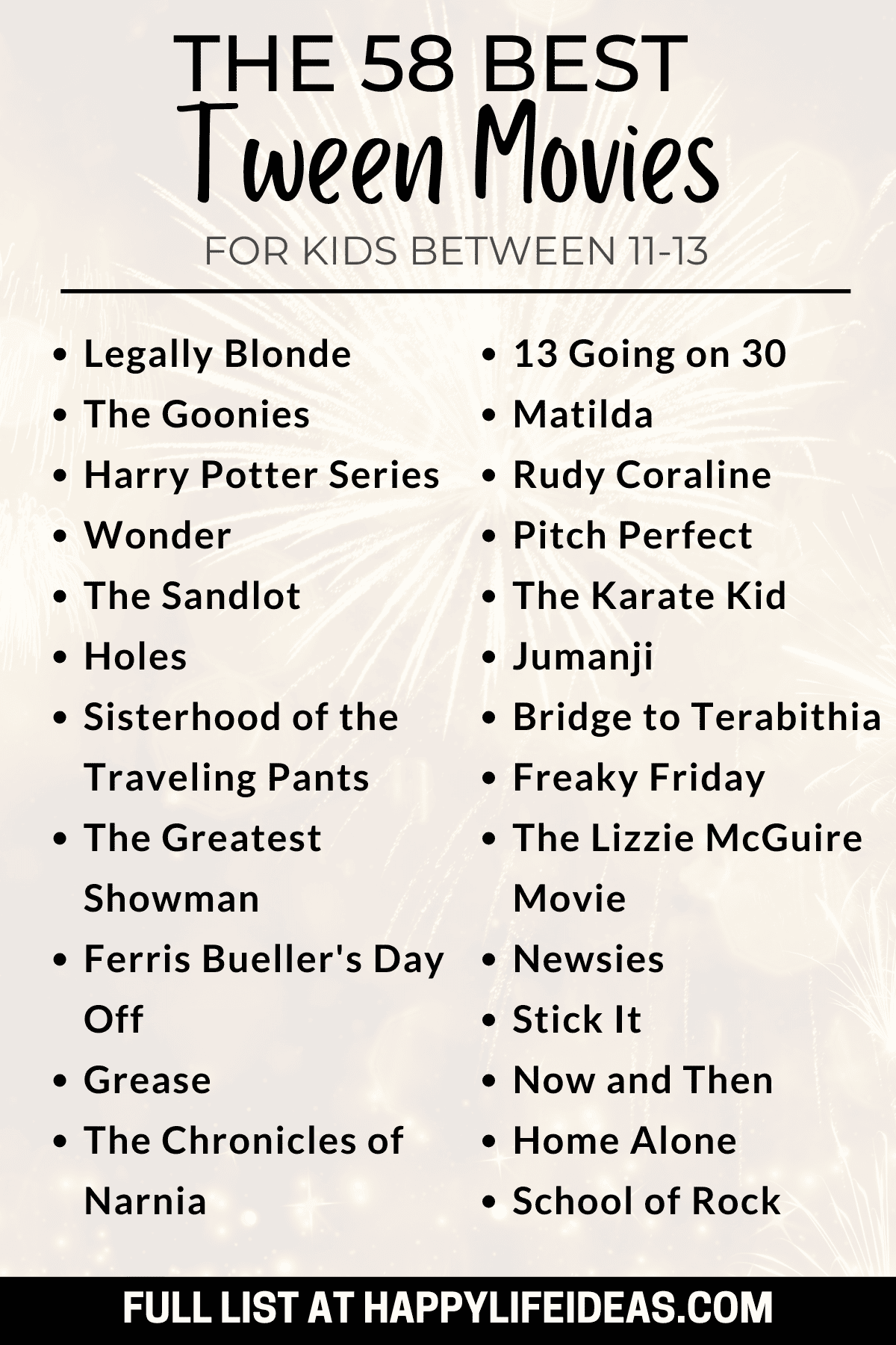 infographic of the best tween movies list